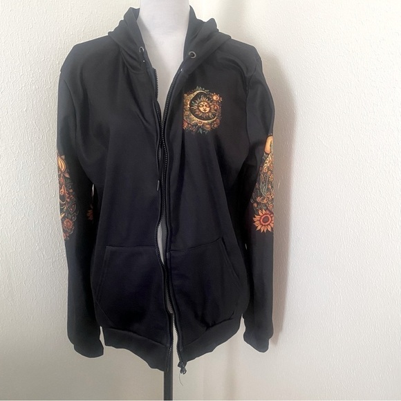 THE MOON SEES YOUR SOUL ALL OVER PRINT HOODED ZIP UP JACKET LARGE BLACK - Picture 4 of 8